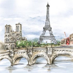 4 guardanapos de papel para decoupage | Guardanapos Decoupage | Postal de Paris | Guardanapo para Decoupage | Guardanapo de papel | Estampas em Decoupage |