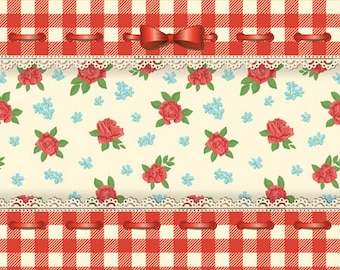 Servilletas de papel con estampados de cuadros rojos y rosas para decoupage, diseño primaveral (juego de 4)