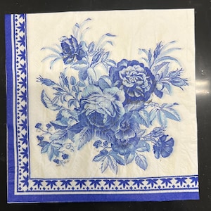 4 Paper Napkins For Decoupage | Decoupage Napkins | Vintage French Blue Floral |  Napkin for Decoupage | Paper Serviette | Decoupage Prints