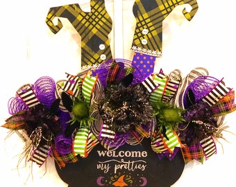 Hand Painted Witch Cauldron Door Hanger | Whimsical Halloween Wreath