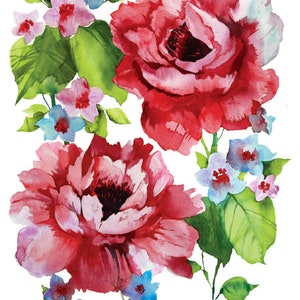 4 Paper Napkins For Decoupage | 4 Decoupage Napkins | Watercolor Roses |  Napkin for Decoupage | Paper Serviette | Decoupage Prints |  |