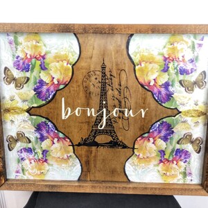 Franse Land Eiffeltoren Wood Thee dienblad, Frans Land Decor, Handgemaakte houten lade, kerstcadeau, decoratieve dienblad