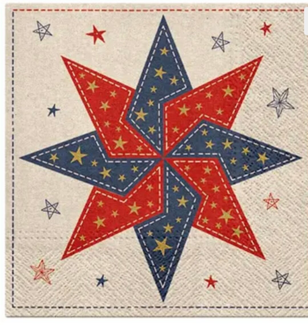 4 Paper Napkins for Decoupage Decoupage Napkins Patchwork Star Napkin