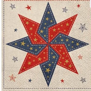 4 Paper Napkins For Decoupage | Decoupage Napkins | Patchwork Star |  Napkin for Decoupage | Paper Serviette | Decoupage Prints |