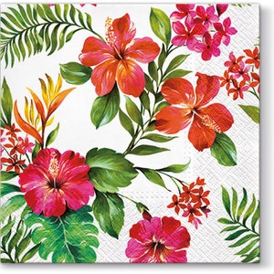 4 Paper Napkins For Decoupage | 4 Decoupage Napkins | Hawaiian Flowers |  Napkin for Decoupage | Paper Serviette | Decoupage Prints |  |