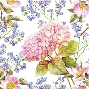4 Paper Napkins For Decoupage | 4 Decoupage Napkins | Pink Hydrangea |  Napkin for Decoupage | Paper Serviette | Decoupage Prints |