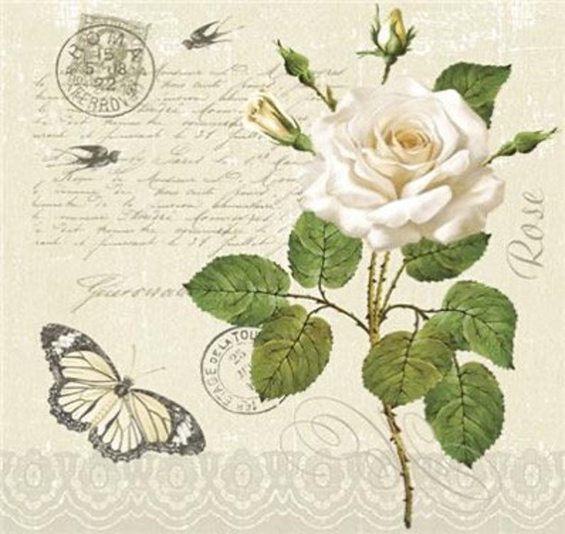 Paper Serviette Vintage Rose Postcard Napkin for Decoupage Decoupage Napkins 4 Paper Napkins For Decoupage Decoupage Prints |
