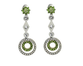 Green Tsavorite Garnet earrings with White sapphire, Dangle Earrings for women,  Best anniversary gifts, Silver earrings