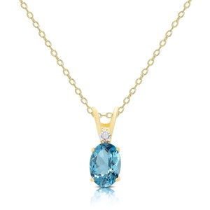 Paraiba apatite and Diamond Oval cut Solitaire Pendant 14k Yellow Gold with Chain