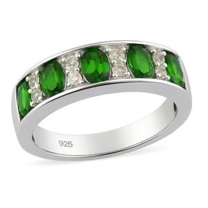 Chrome Diopside & White Topaz 925 Sterling Silver Band Ring