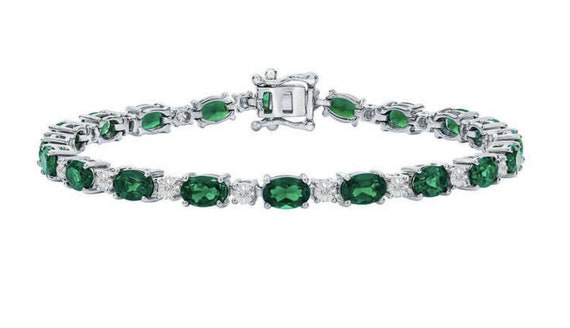 Natural Chrome Diopside Tennis Bracelet With Polki Diamond 14K