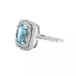 Swiss Blue Topaz Ring: Sterling Silver Halo Engagement Ring