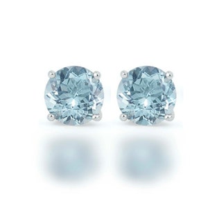 Aquamarine Stud Earrings 7mm Round | 925 Sterling Silver | White Gold