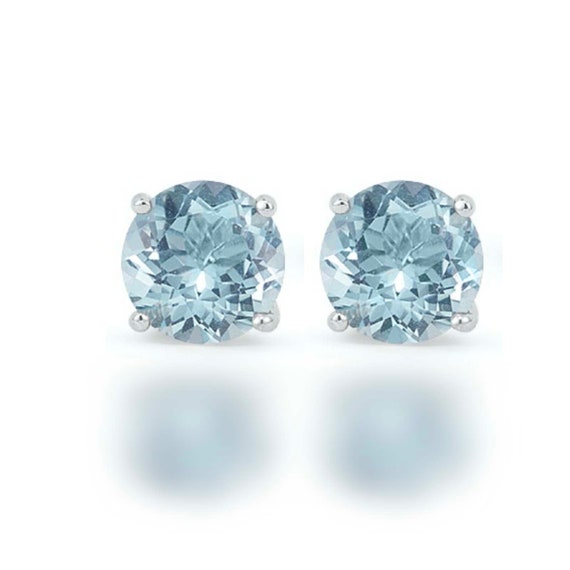 7 Mm Round Natural Aquamarine Earrings Stud 925 Sterling Silver