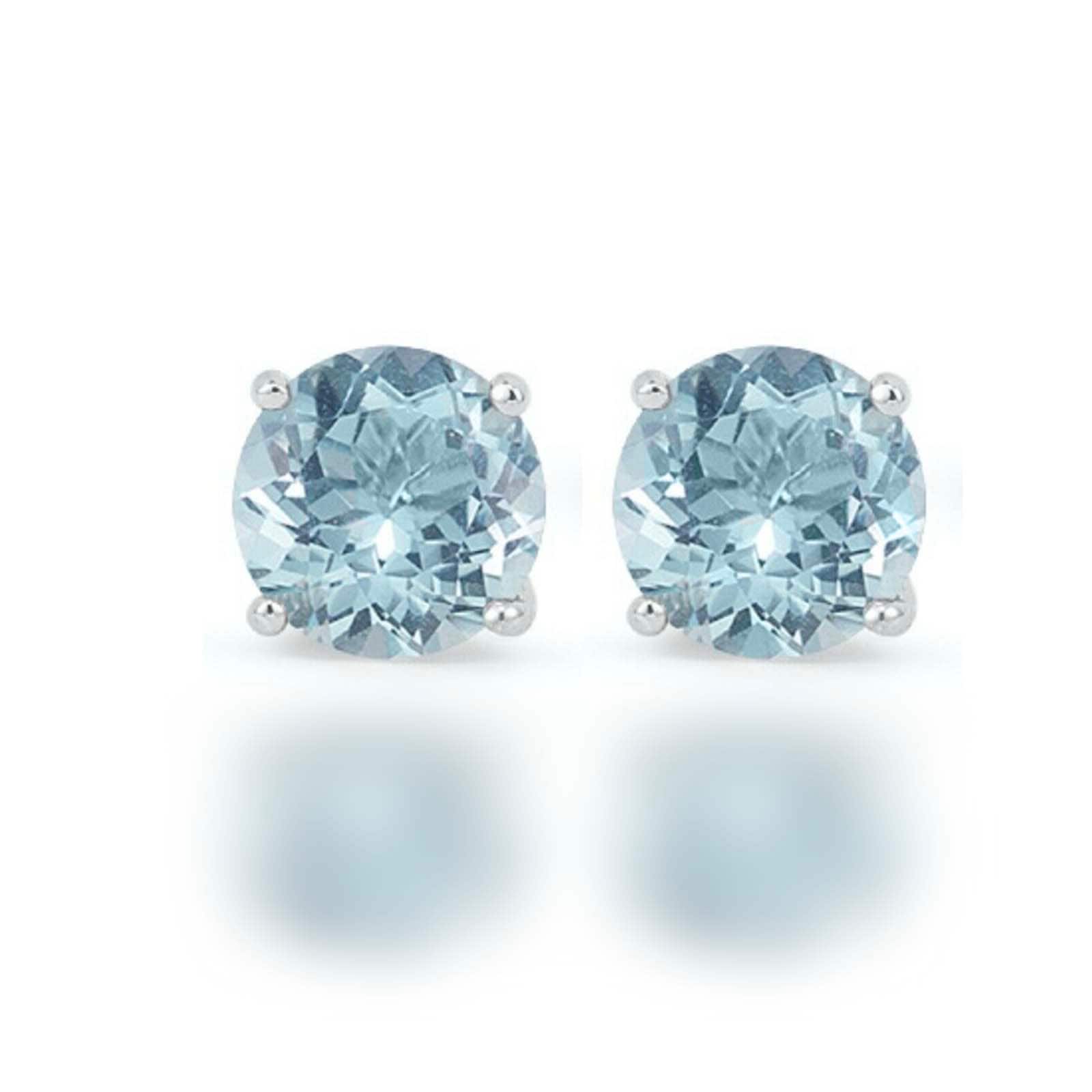 Round 5mm Natural Aquamarine Stud Earrings Solid 925 Sterling Silver Gemstone Round 5mm Natural Aquamarine Stud Earrings Solid 925 Sterling Silver Gemstone