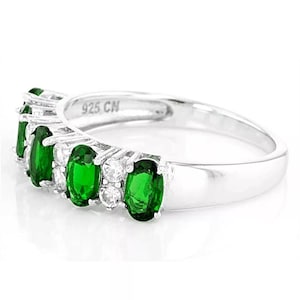 Natural Green Chrome Diopside 5 stones Sterling Silver band Ring size 9 and 10