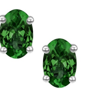 Diopside earring Beautiful Genuine Chrome Diopside 8x6mm oval cut White Gold Over Sterling Silver Stud Earring