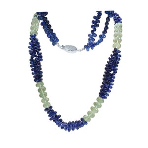 Natural BLUE SAPPHIRE, Kyanite Briolette Pear drop dangle  14K Gold beaded Necklace for women