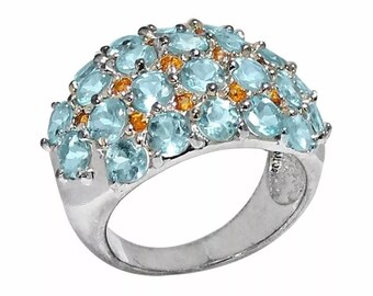 Madagascar Paraiba Apatite Cluster Ring 4.8 cts Platinum over Sterling Size 7