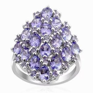 Tansanit Ring, Statement-Cluster Marquise-Schliff, Sterlingsilber-Platin über