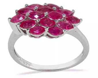 Naturlig Rubin Marquise Clusterring 925 Sterling Silver Blommig Statementring