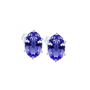Tanzanite Stud Earrings 7x 5 mm Sterling Silver white Gold over Oval Earring