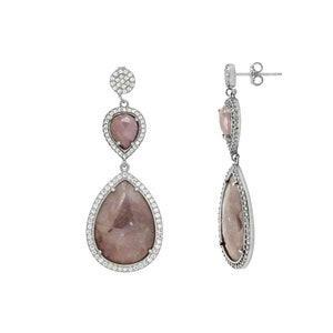 Natural Tourmaline earrings with white topaz, Halo Earrings for her, Sterling Silver earrings, dangle earrings