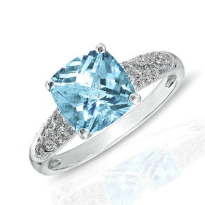 Swiss Blue Topaz ring Solitaire Ring Sterling silver and White Gold plated