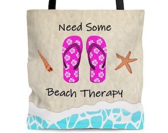 Beach Tote Bag, Need Some Beach Therapy Tote Bag, Vacation Tote Beach Bag
