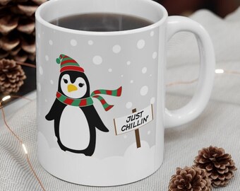 Just Chillin' Penguin Mug, Penguin Mug, Ceramic Penguin Coffee Mug