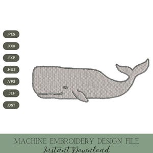 Whale Embroidery Design: Nautical Ocean Animal Stitch (Digital Download, 3 Sizes)