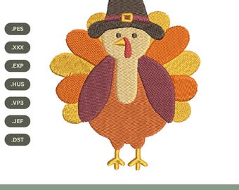 Turkey Machine Embroidery Design: Thanksgiving Fall Stitch File (Instant Digital Download, 4 Sizes)