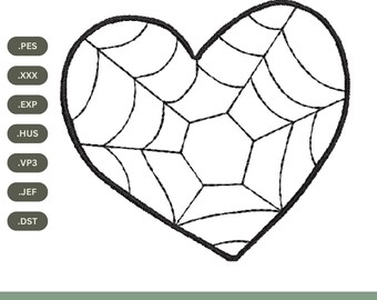 Spider Web Heart Embroidery Design: Spooky Halloween Stitch File (Digital Download, 4 Sizes)