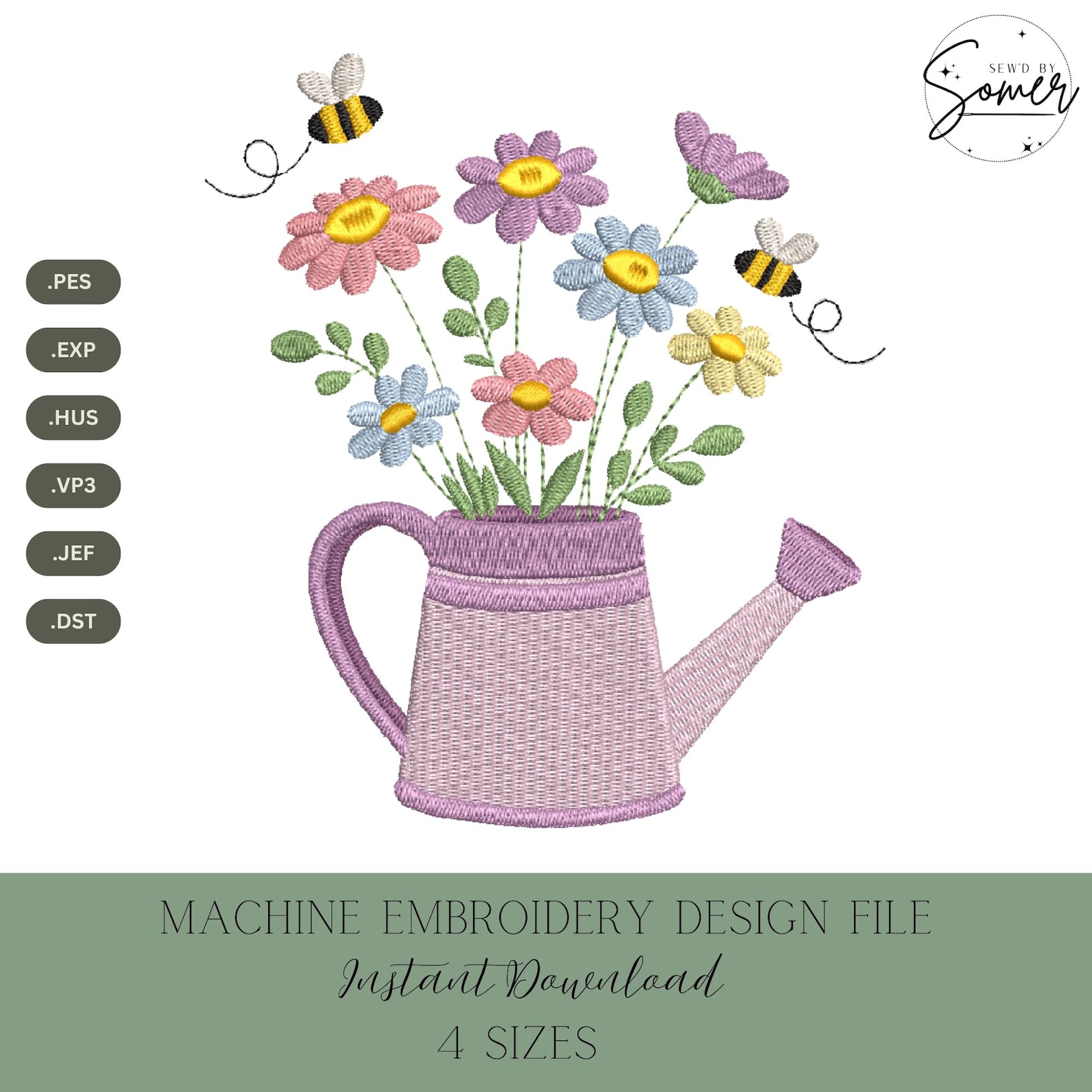 Spring Flowers Machine Embroidery Design: Garden Stitch File (instant ...