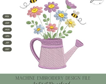 Spring Flowers Machine Embroidery Design: Garden Stitch File (Instant Download, 4 Sizes)