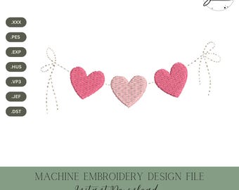 Heart Banner Machine Embroidery Design: Valentine’s Day Stitch File (Instant Download, 4 Sizes)