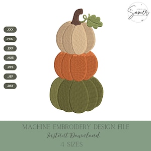 Stacked Pumpkins Machine Embroidery Design: Fall Stitch File (Instant Download, 4 Sizes)