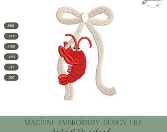 Crawfish Bow Machine Embroidery Design: Southern Crawfish Stitch File (4 Sizes, Instant Download)