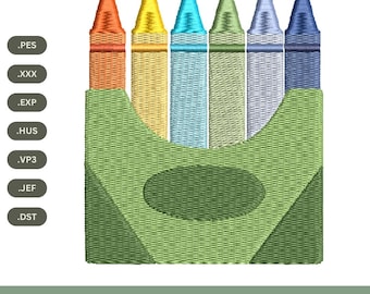 Crayon Box Machine Embroidery Design: Back to School Stitch File (Digital Download, 4 Sizes)