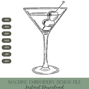 Dirty Martini Embroidery Design: Cocktail Lover Gift (Digital Download, 4 Sizes)