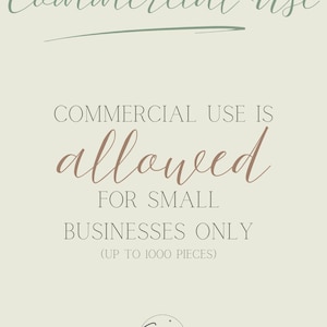 May include: A beige graphic with text that reads "Commercial Use" in a script font. Below, it states "Commercial Use is allowed for small businesses only (up to 1000 pieces)." The logo for Sew by Somer is at the bottom.