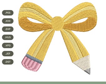 Pencil Bow Embroidery Design: School Teacher Stitch File (Digital Download