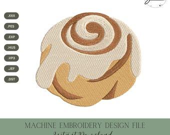 Cinnamon Roll Machine Embroidery Design: Baking Stitch File (Instant Download, 4 Sizes)
