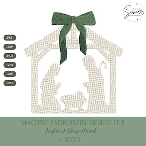 Diseño de bordado a máquina de la Natividad: Archivo de puntada navideña (4 tamaños, descarga instantánea)