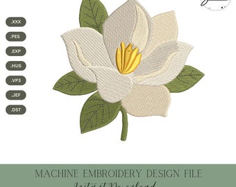 Magnolia Flower Machine Embroidery Design: Southern Flower Stitch File (Instant Download, 4 Sizes)
