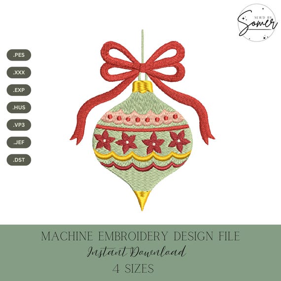 Vintage Ornament Machine Embroidery Design: Christmas Stitch File (4 Sizes, Instant Digital Download)