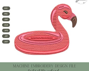 Flamingo Pool Raft Machine Embroidery Design: Summer Stitch File (Instant Download, 4 Sizes)