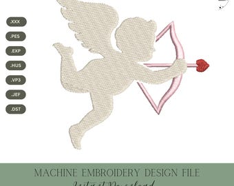 Diseño de bordado a máquina de arco de Cupido: Archivo de puntada de San Valentín (Descarga instantánea, 4 tamaños)
