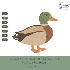 Mallard Duck Machine Embroidery Design: Animal Stitch File (4 Sizes, Instant Download)