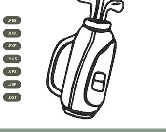 Golf Club Bag Outline Embroidery Design: Line Art (Digital Download, 4 Sizes)